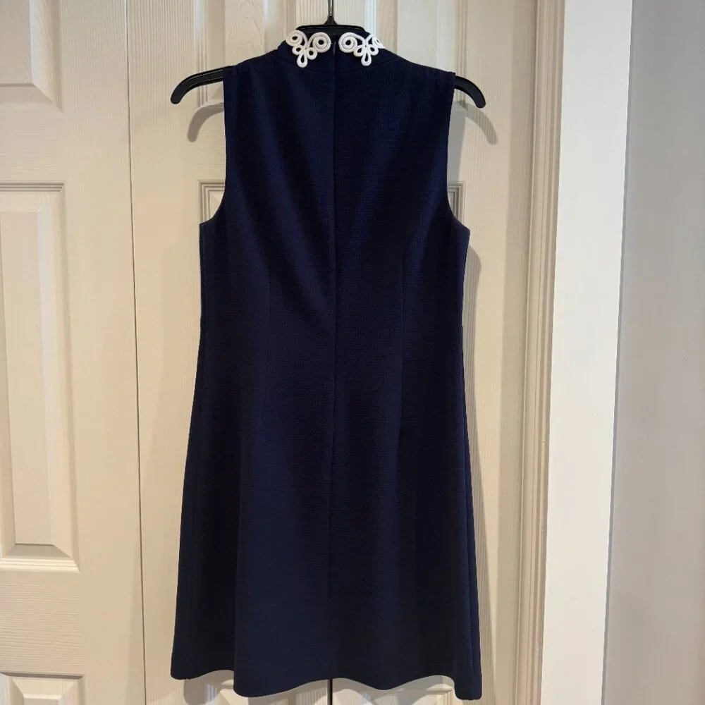 Vince Camuto Navy & White Mandarin Collar Sleeveless Mini Shift Dress Sz 8 - Picture 6 of 9